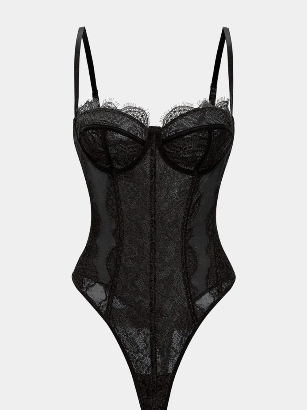 Black Lace Underwire Bodysuit with Adjustable Straps